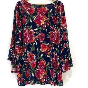 Cato Womens Navy Floral Stretchy Blouse Size XL